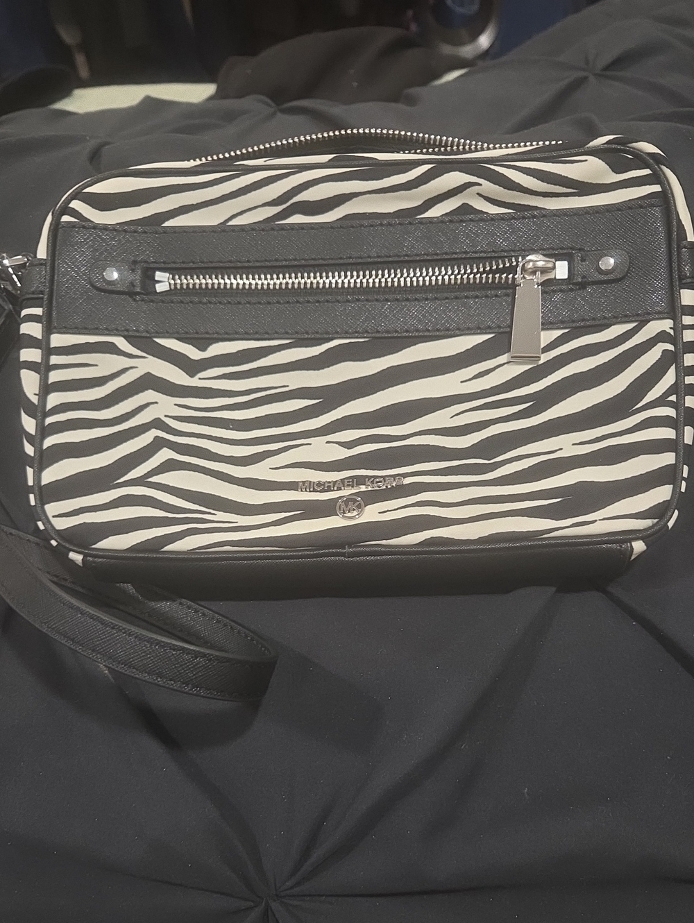 Michael Kors Black and White Zebra-Print Crossbody Bag